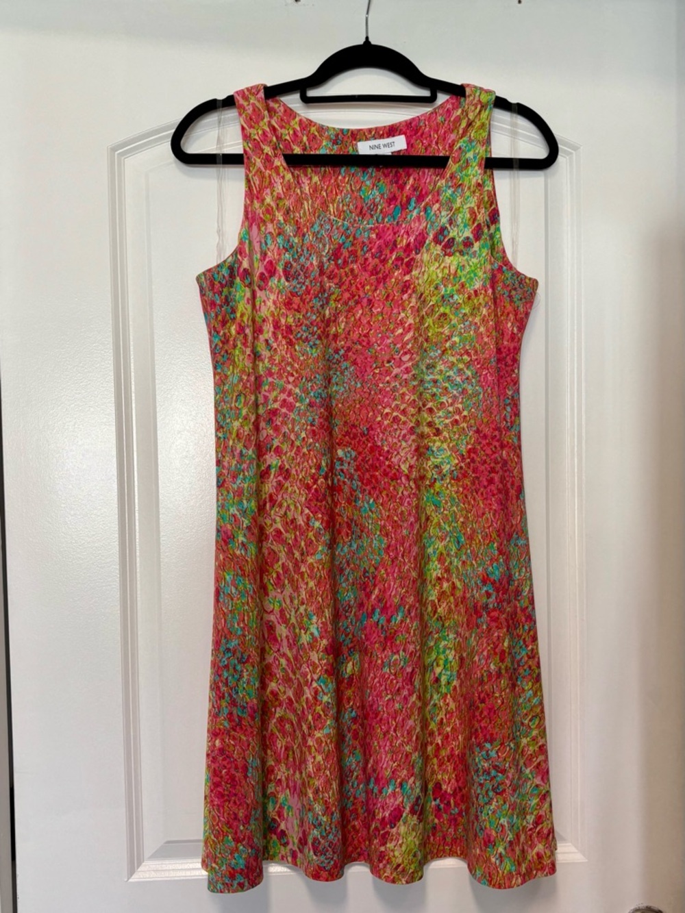 Nine West Bright Pink and Green Print Sleeveless Mini Dress